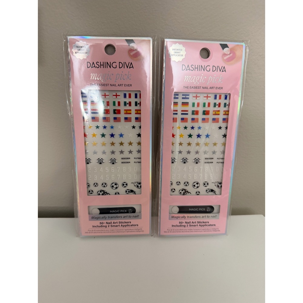 Dashing Diva Magic Pick Nail‎ Art Stickers Soccer Flags Stars 2pk NWT